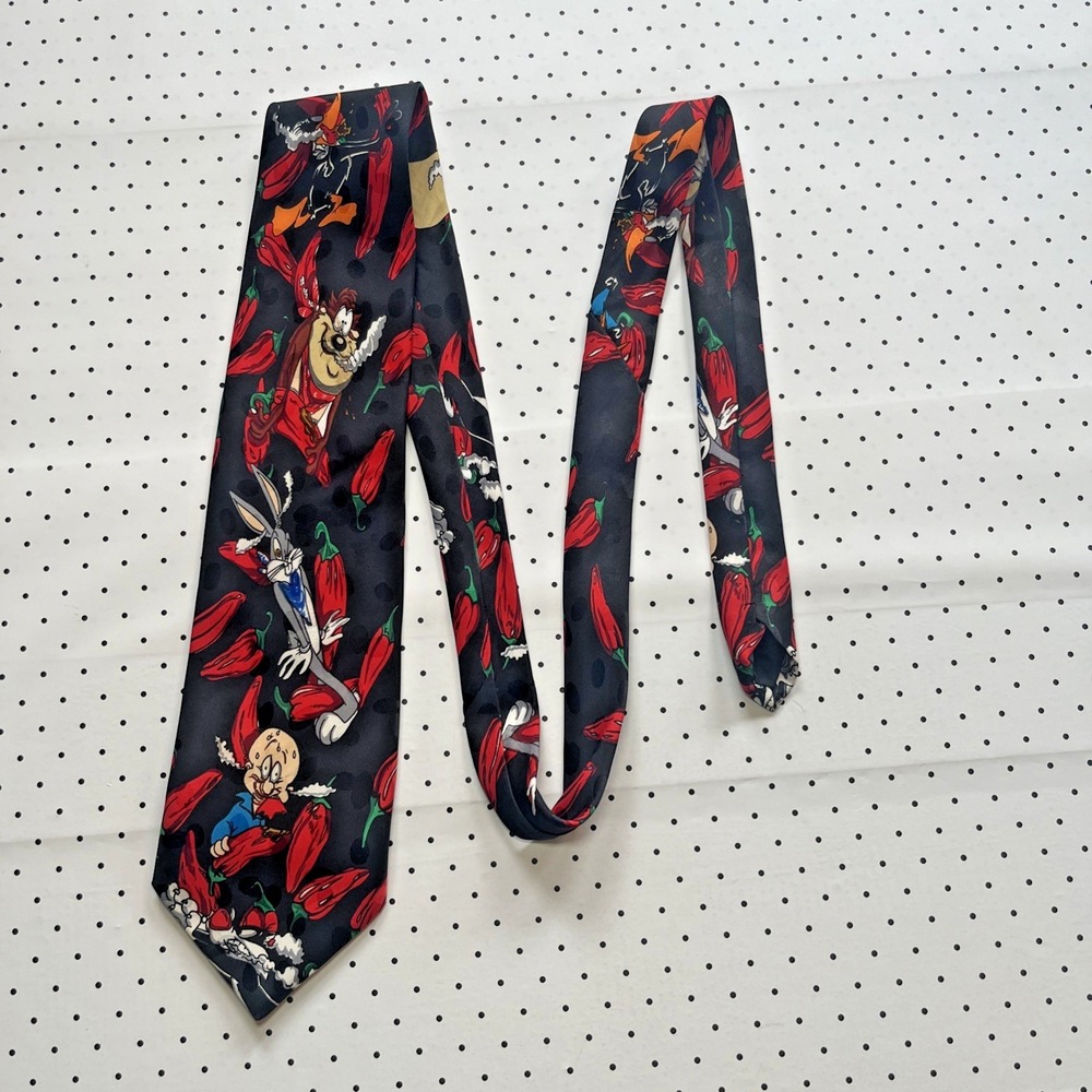 Vtg 1994 Looney Tunes Mania Chili Pepper Tie Bugs Bunny Taz Speedy Gonzales